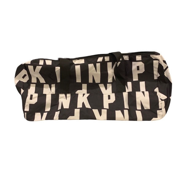 PINK Victoria's Secret PINK all over Logo in Black White Duffle Tote Gym bag - Picture 6 of 6